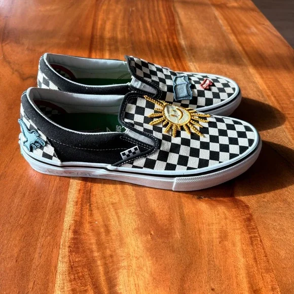 Vans X Skateistan Men's Skate 'Checkerboard' Shoe wth Custom Patches Size 10 - Picture 2 of 8